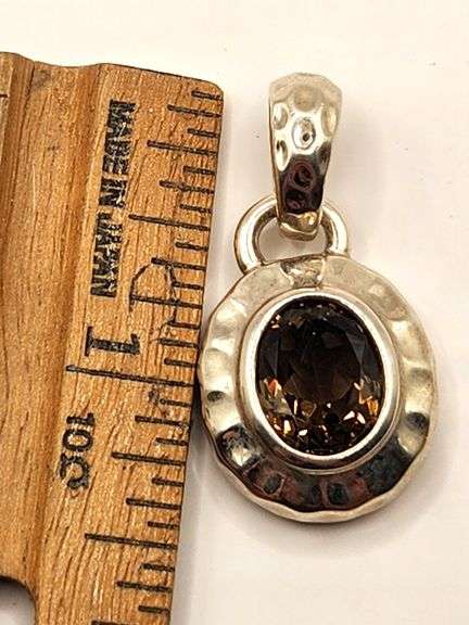 MILOR Large Smokey quartz in .925 Sterling Silver Hammered Necklace Pendant