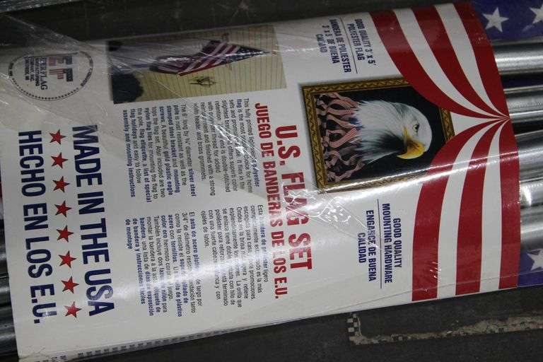 Collection of USA Flag Sets with Accessories and Storage Box