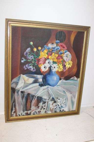 Floral & Guitar Still Life Painting