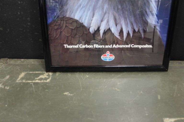 Framed Amoco Poster Featuring Bald Eagle and ‘All American and Proud of It’ Slogan