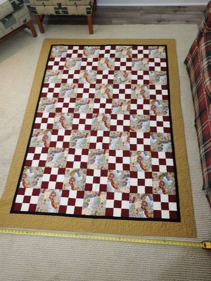 Artist Made Machine Stitched Golf Quilt - Unknown artist  77x57