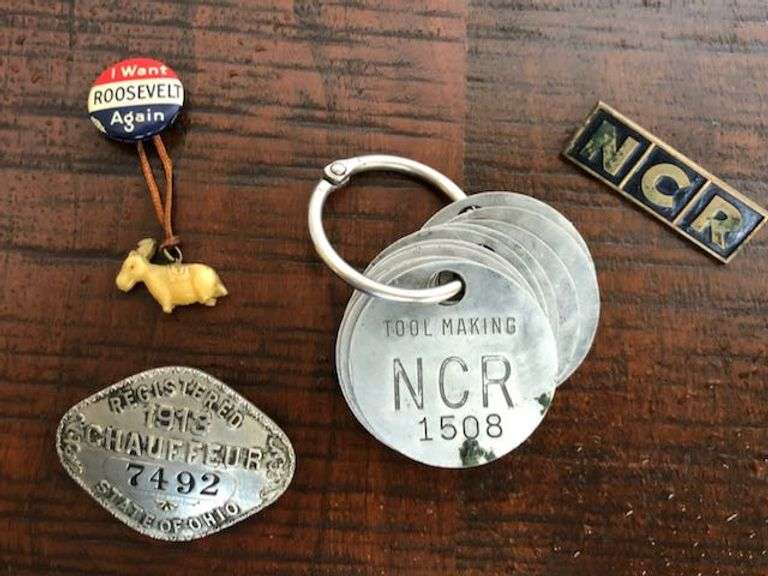 Vintage Chauffeur Badge, Roosevelt Pin, Etc.