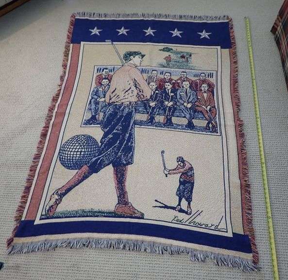 Golf Throw Blanket Tapestry 100% Cotton Fringed 72x48