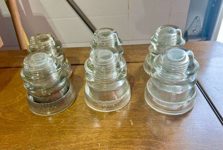 Six Heavy Glass Hemingray Insulators - Auction Ohio