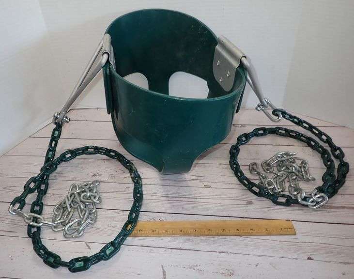 Infant Swing Rubber Swing Seat - Full Bucket Rubber Chain Green 90" chain length