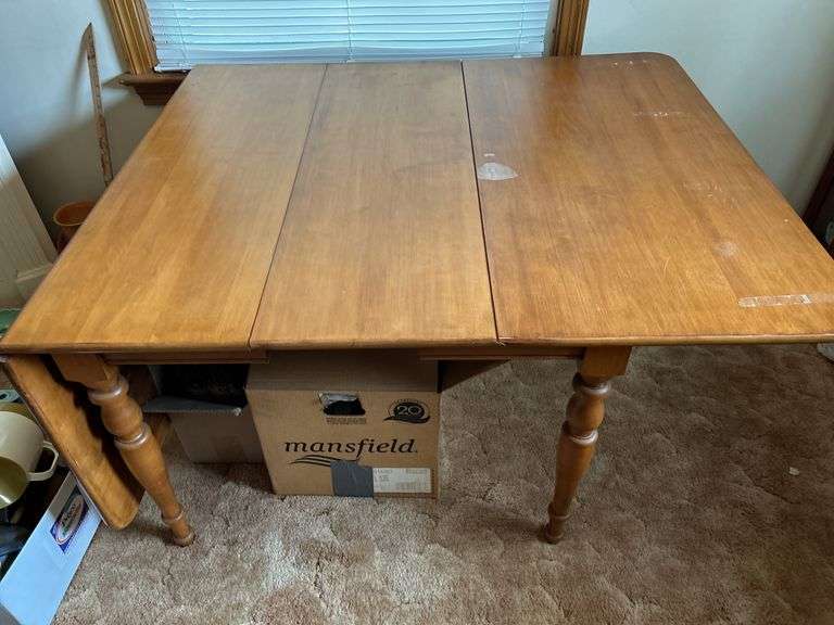 Dining Drop Leaf Table & 6 Wooden Brace Back Chairs with Pads