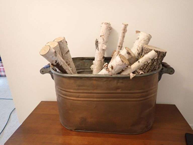 Antique Farmhouse Tub w/wood handles filled with White Birch wood