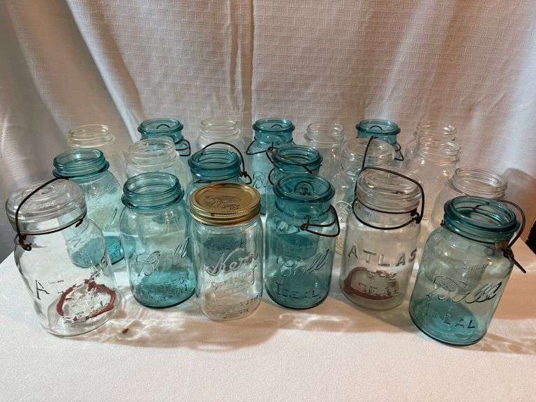 Blue And Clear Canning Jars