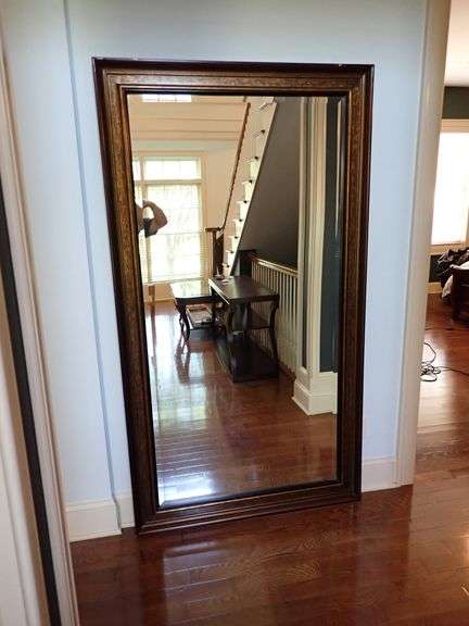 Oversized HEAVY Classic Wood Framed Beveled Glass Floor Mirror 81"t 45"w