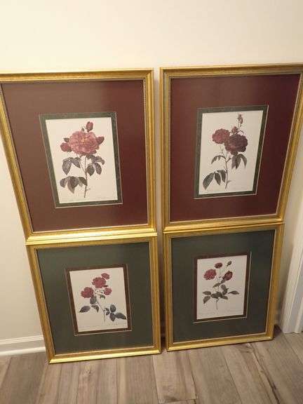 Four Gold Framed Lithographs - Rosa Gallica Collection