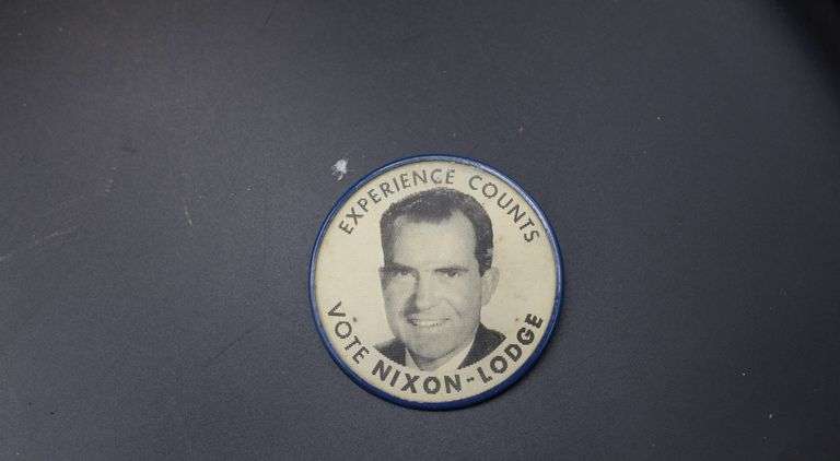 Antique Political Memorabilia Lot with Nixon Buttons, Mount Rushmore Souvenir, and Seal Medallion