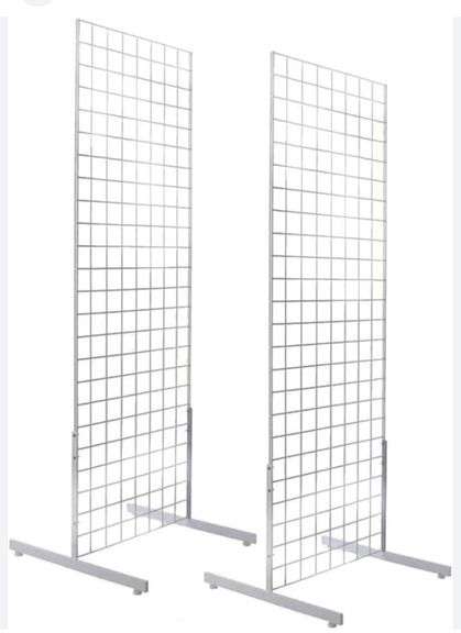 6 Metal Gridwall Panels On Wheels (First photo is a stock photo) See next photos for actual items.
