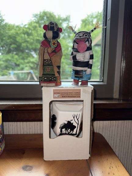 Native American Ceramic Night Light & Wooden Figures