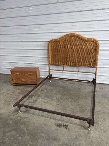 Vintage Wicker Headboard/Frame(Full) & Wood shoe organizer