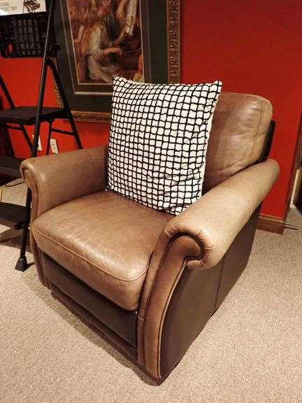 Bassett Two Tone Leather Swivel Rocker w/accent pillow