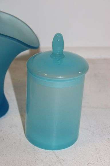 Aqua Glass Canisters & Basket