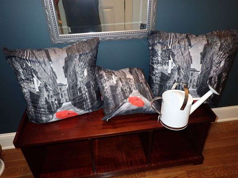 New Esschert Design Watering Can & THREE "Modern Couple in Paris" by Ruane Manning LARGE Accent Pillows