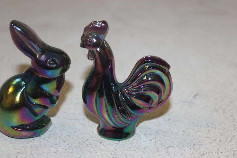Fenton Carnival Glass Bunny & Rooster