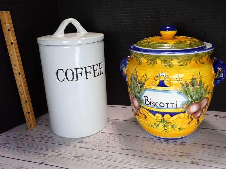Ceramic Coffee Jar w/lid & Handmade Italian Biscotti Jar w/lid.