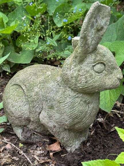 Weathered Concrete Rabbit Garden Statue with Damage - Auction Ohio
