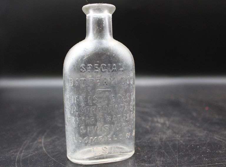 Antique Medicine Glass Bottle and Metal Drill Bit Case