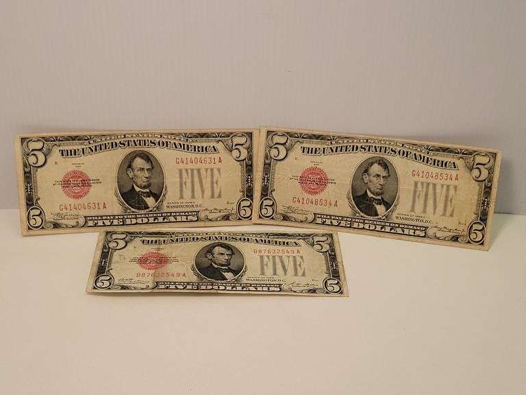 1928 & 1928C $5 US Notes - Red Seal