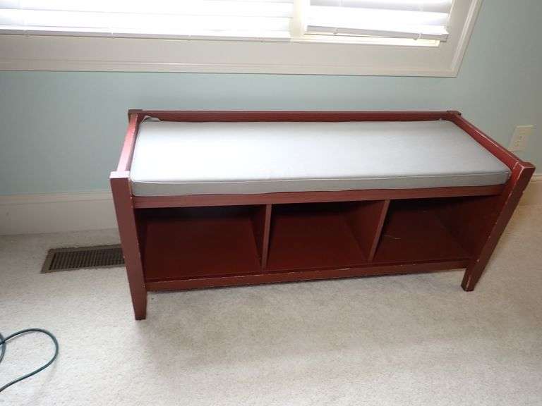 Target Brand 3 Hole Pillow Storage Bench - Gray Pillow w/Red Distressed body