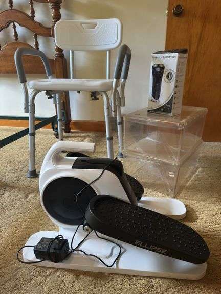 Job lot (stationary stepper machine, shower seat, Remington shaver, clear boxes)