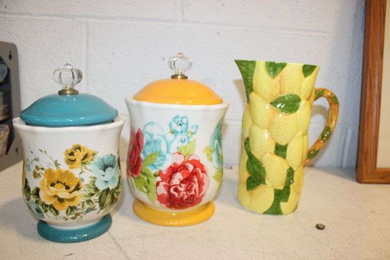 Lemon Pitcher & Floral Canisters