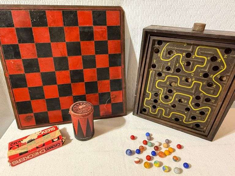 Old Marbles With Marble Maze And Checkers