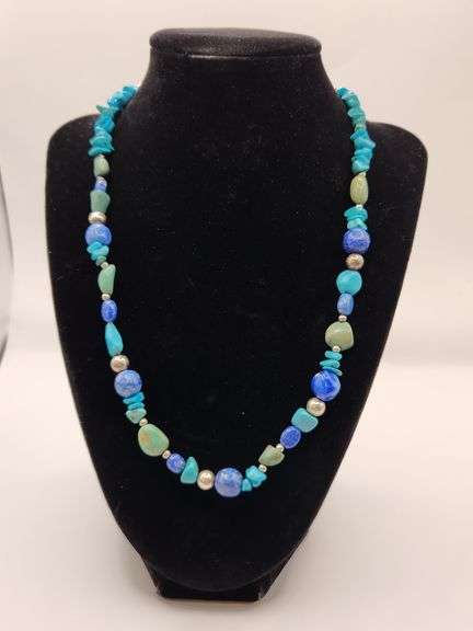 20" Sterling Silver Turquoise Multi Gemstone Necklace