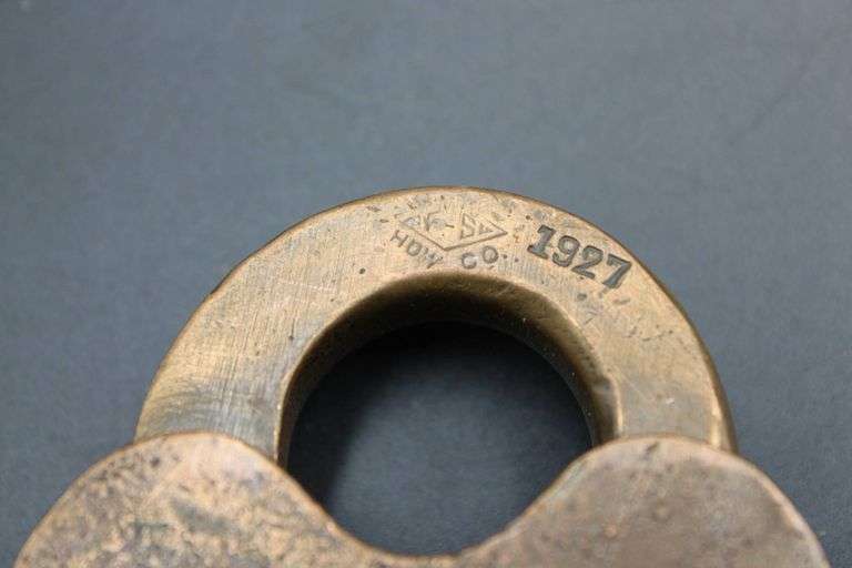 Three Brass Vintage Padlocks Including Trojan 8 Levers, Old Glory, and 1927 Marked Lock