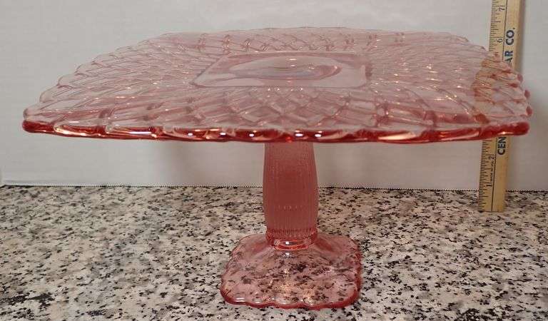 LE Smith Pink Trellis Large 11” Pedestal Square Cake Stand