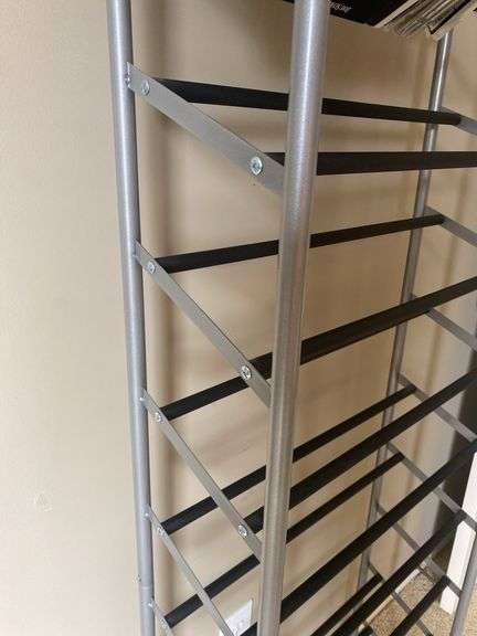 Metal media or shoe rack with extras - Auction Ohio
