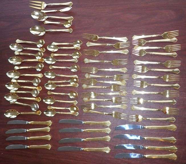 65pc (Service for 12) Reed & Barton 24k Gold Flatware Set