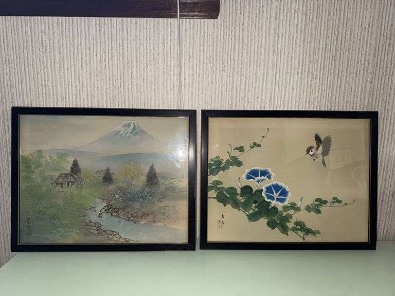 Pair of Framed Asian Silk Artworks