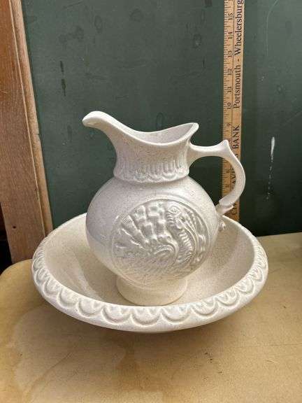 Pottery Pitcher & Basin Marked U.S.A.