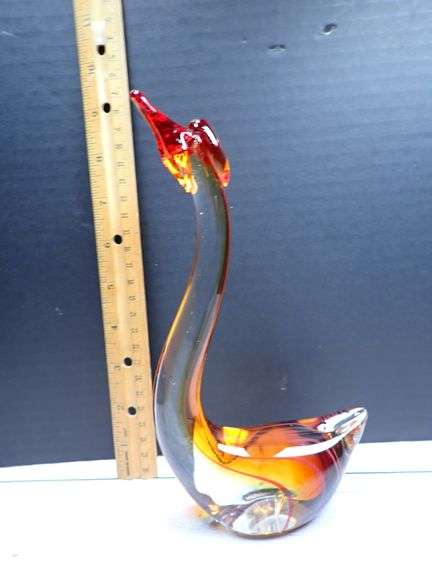 9" Large Murano Style Hand Blown Glass Swan Statue