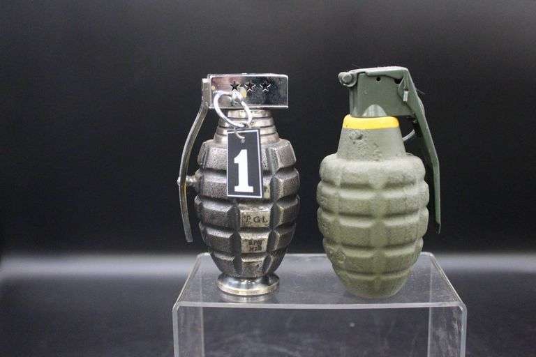 Pair of Grenade-Shaped Lighter and Decorative Replica