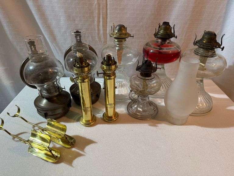 Two Numbered G V Harnisch Grundlagt Lamps And Other Assorted Eagle & Queen Ann Oil Lamps