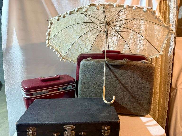 Vintage Umbrella And Luggage With Working Key