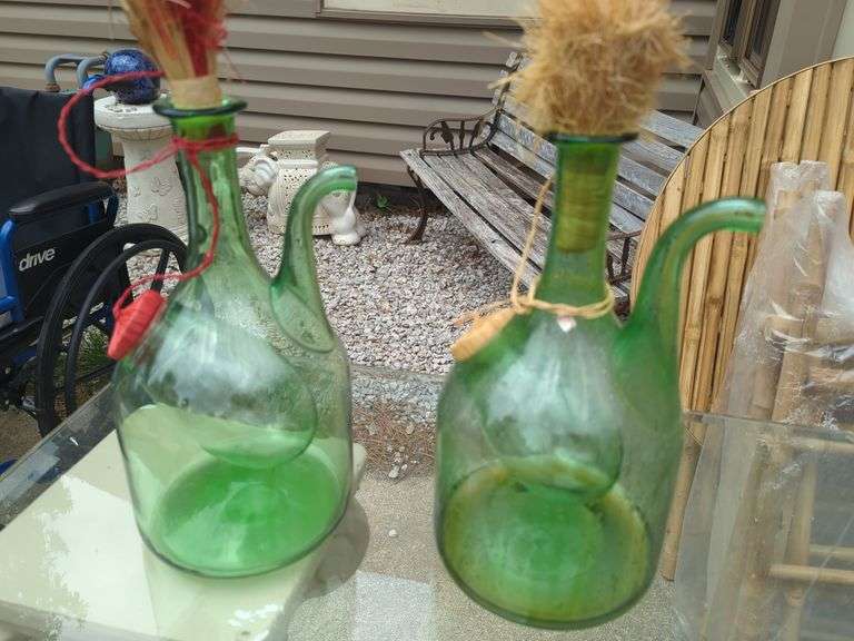 2 Large Unique Green jugs