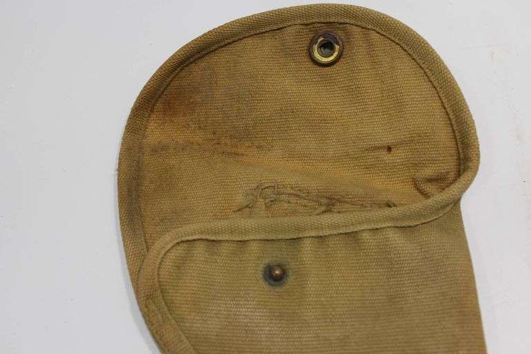 Antique Khaki Canvas Pistol Holster with Snap Closure and Belt Attachments