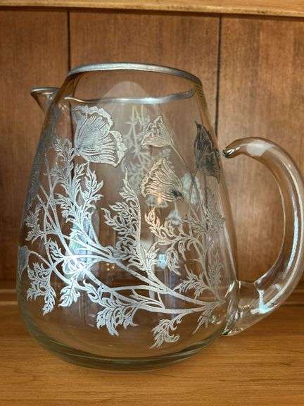 Cambridge Glass Pitcher w/ Silver Overlay by Silver City