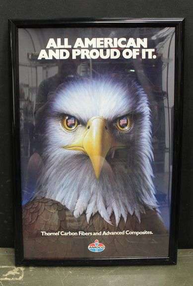 Framed Amoco Poster Featuring Bald Eagle and ‘All American and Proud of It’ Slogan