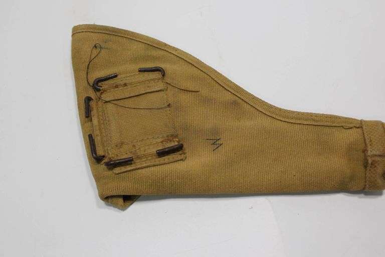 Antique Khaki Canvas Pistol Holster with Snap Closure and Belt Attachments