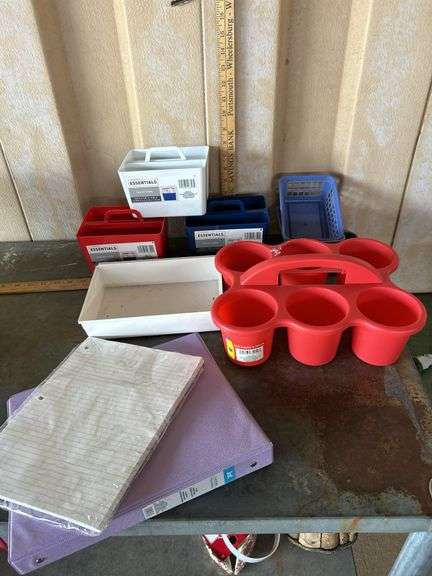 Binder, Notebook Paper, & Plastic Organizer Bins