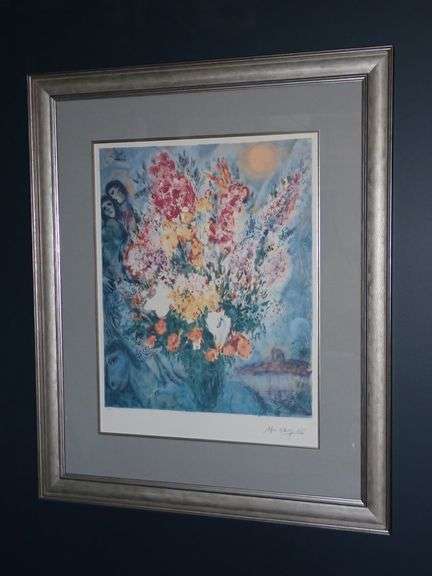 w/COA 72/500 Lithograph - Floral Bouquet - Facsimile Signature Marc Chagall - Custom Framed