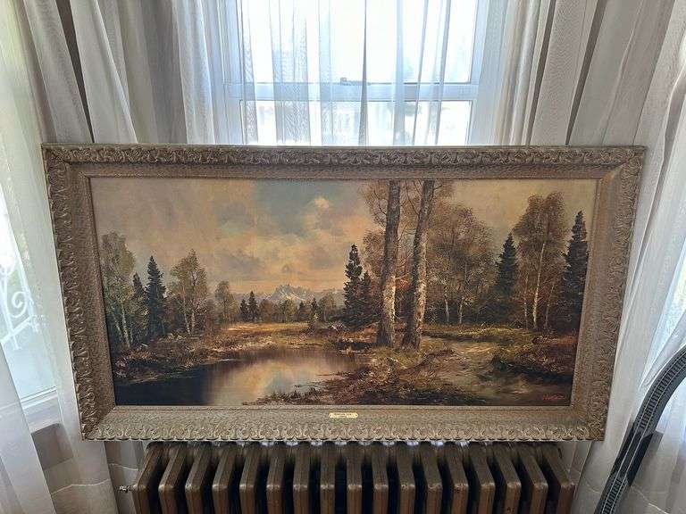 Large Framed Landscape Painting by Lopez