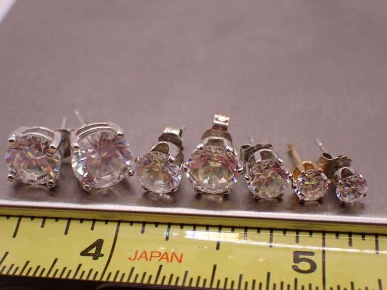 Misc. Sterling Silver CZ Solitaire Earrings